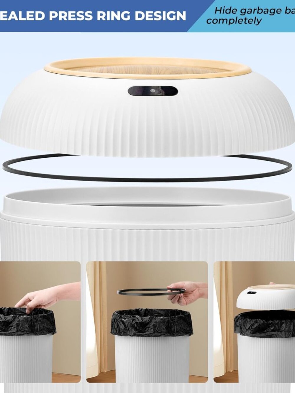 Pukomc Smart Sensor Wastebasket Hand Free Touchless 2.6 Gallon - Picture 2 of 7